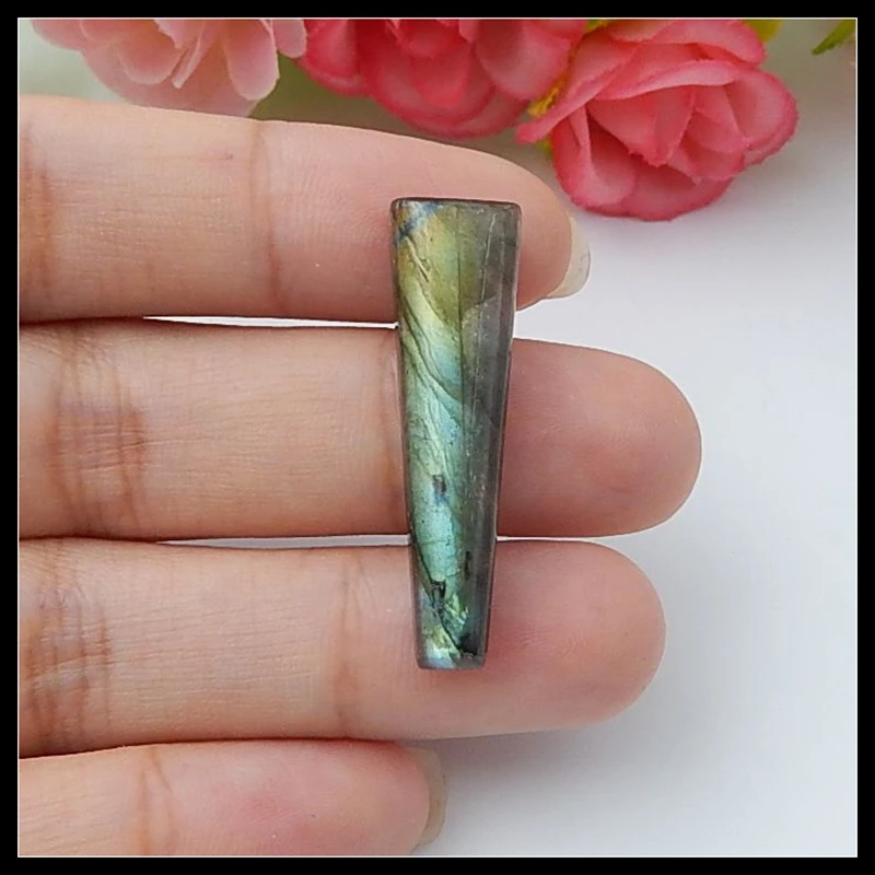 

Sale 1Pcs Natural Stone Flashy Labradorite Gemstone Cabochon 34x10x5mm 3.03g