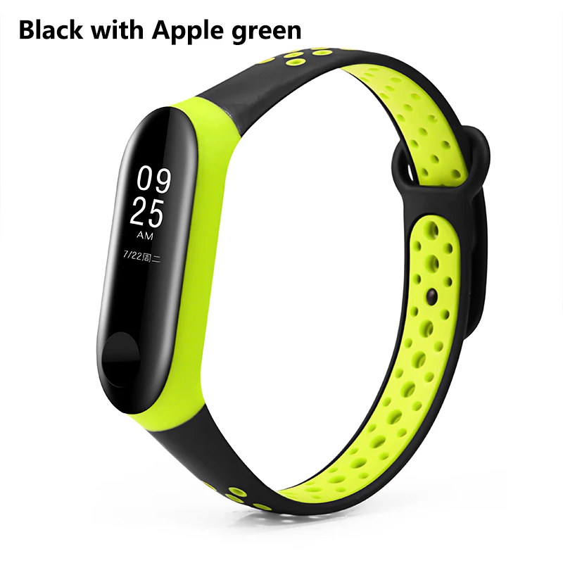 Ремешок BOORUI mi band 3, двойной цвет, дышащий силиконовый ремешок mi band 3, спортивный ремешок, сменный ремешок для xiaomi mi band 3 - Цвет: Black apple green