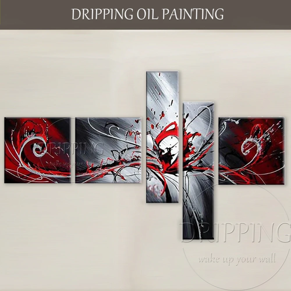 Kopen Gratis Verzending Handgeschilderde 5 Panelen Wall Art Schilderij Abstract Olieverfschilderij 5 Stuks Groep Abstracte Olieverf Voor Woonkamer