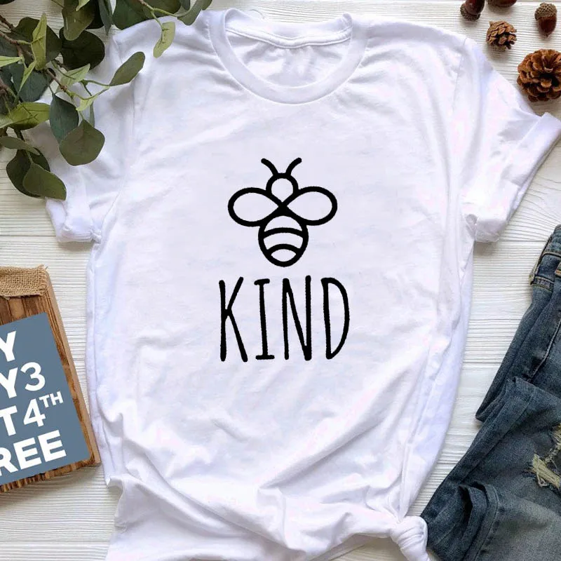 Be kind Graphice Футболка женская хлопковая негабаритная футболка Летняя модная футболка с принтом пчелы Harajuku футболка унисекс футболка Прямая