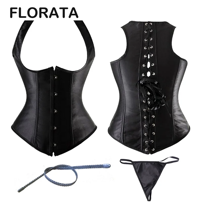 FLORATA черный сексуальный 8 спиральных стальных костей стимпанк искусственная кожа корсет под грудь Топ приталенное бюстье
