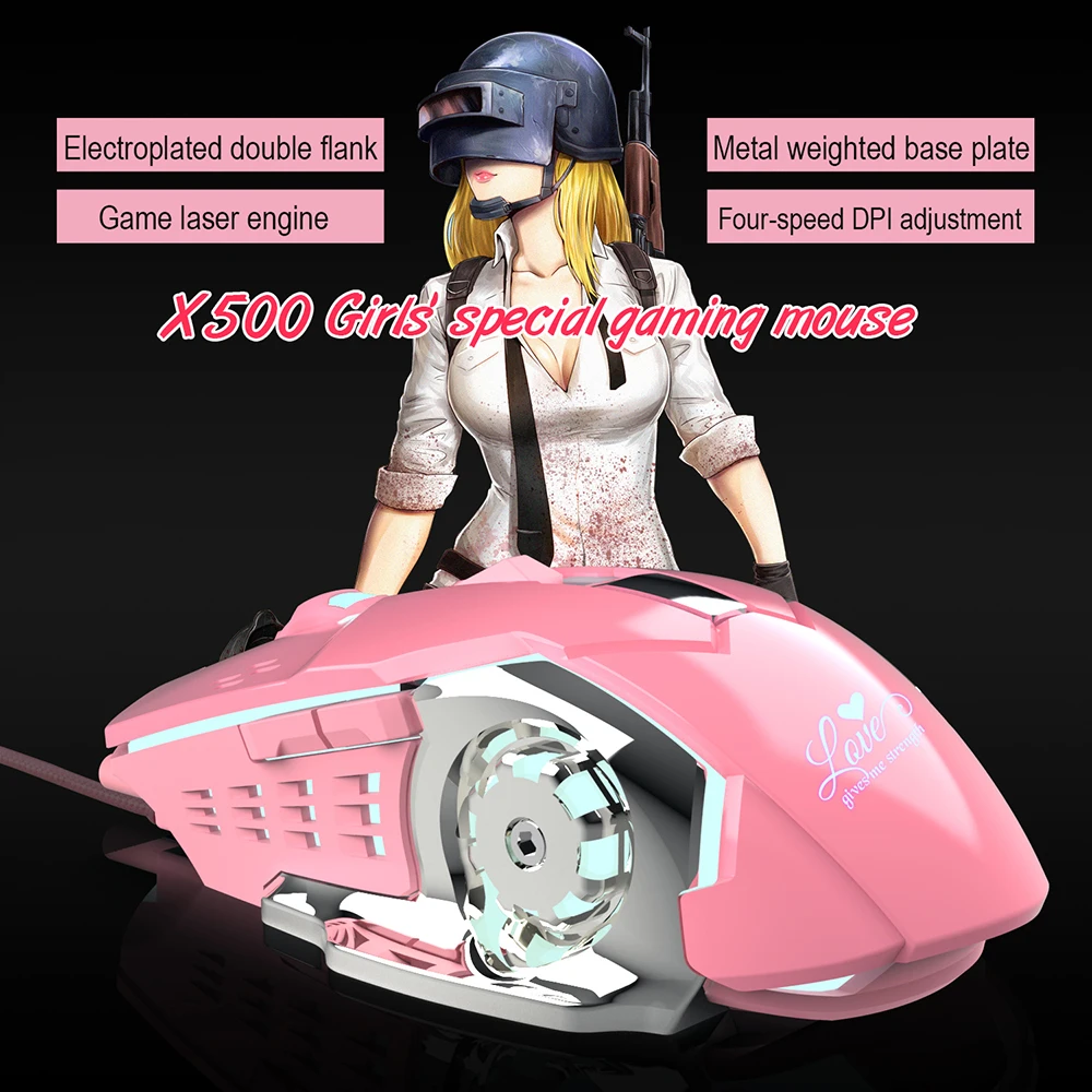 Мышь компьютерная игровая Механическая для девочек 3200 точек/дюйм розовая/белая |