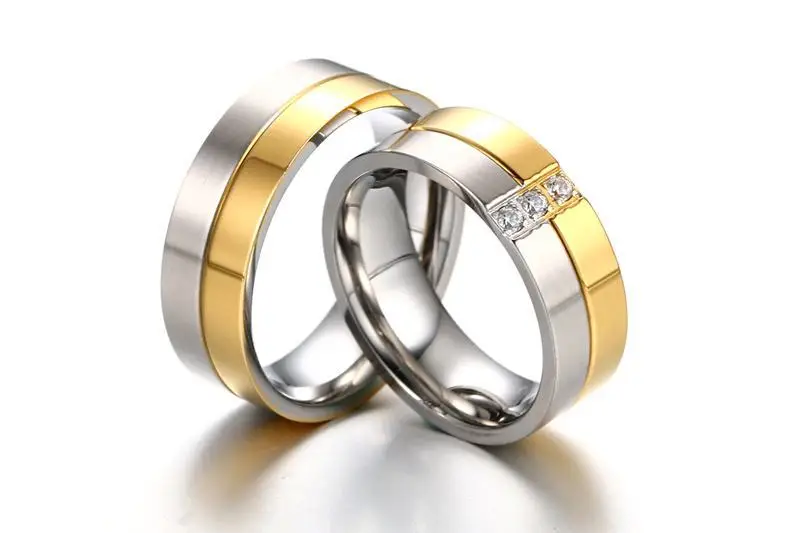 Мужское и женское кольцо из нержавеющей стали 7 мм набор золотистого