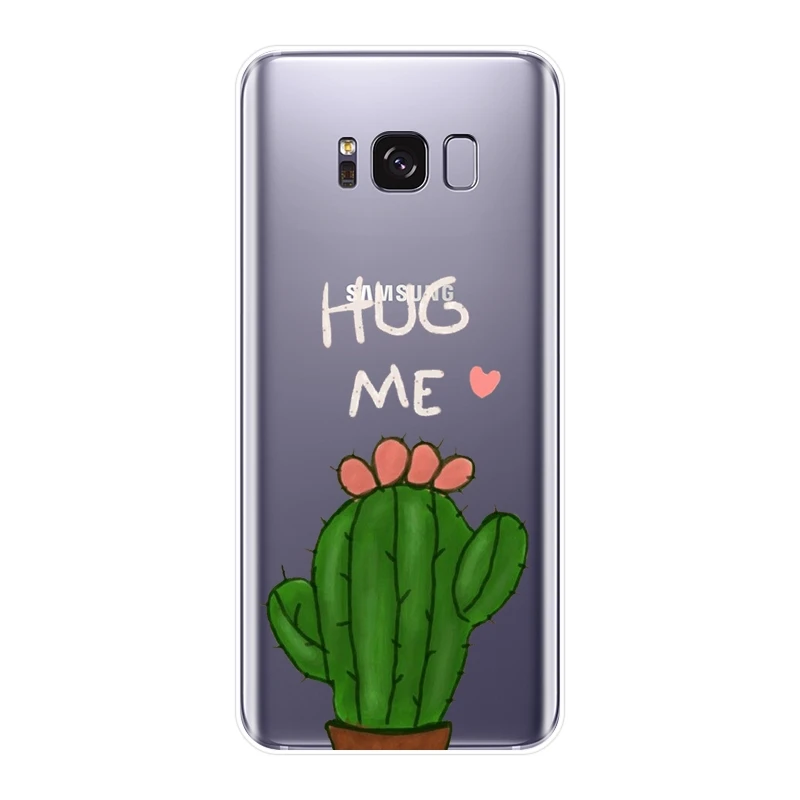 Мягкий силиконовый чехол накладка с изображением кактуса и цветов для Samsung Galaxy S8