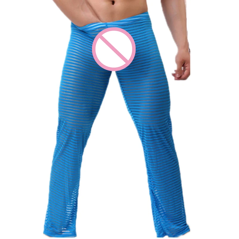 Многоцветные Модные мужские полосатые прозрачные длинные штаны для отдыха