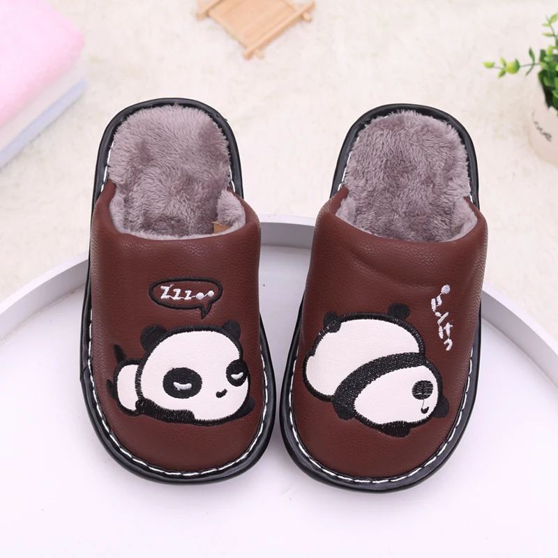 Детские кожаные хлопковые домашние зимние тапочки для маленьких мальчиков и