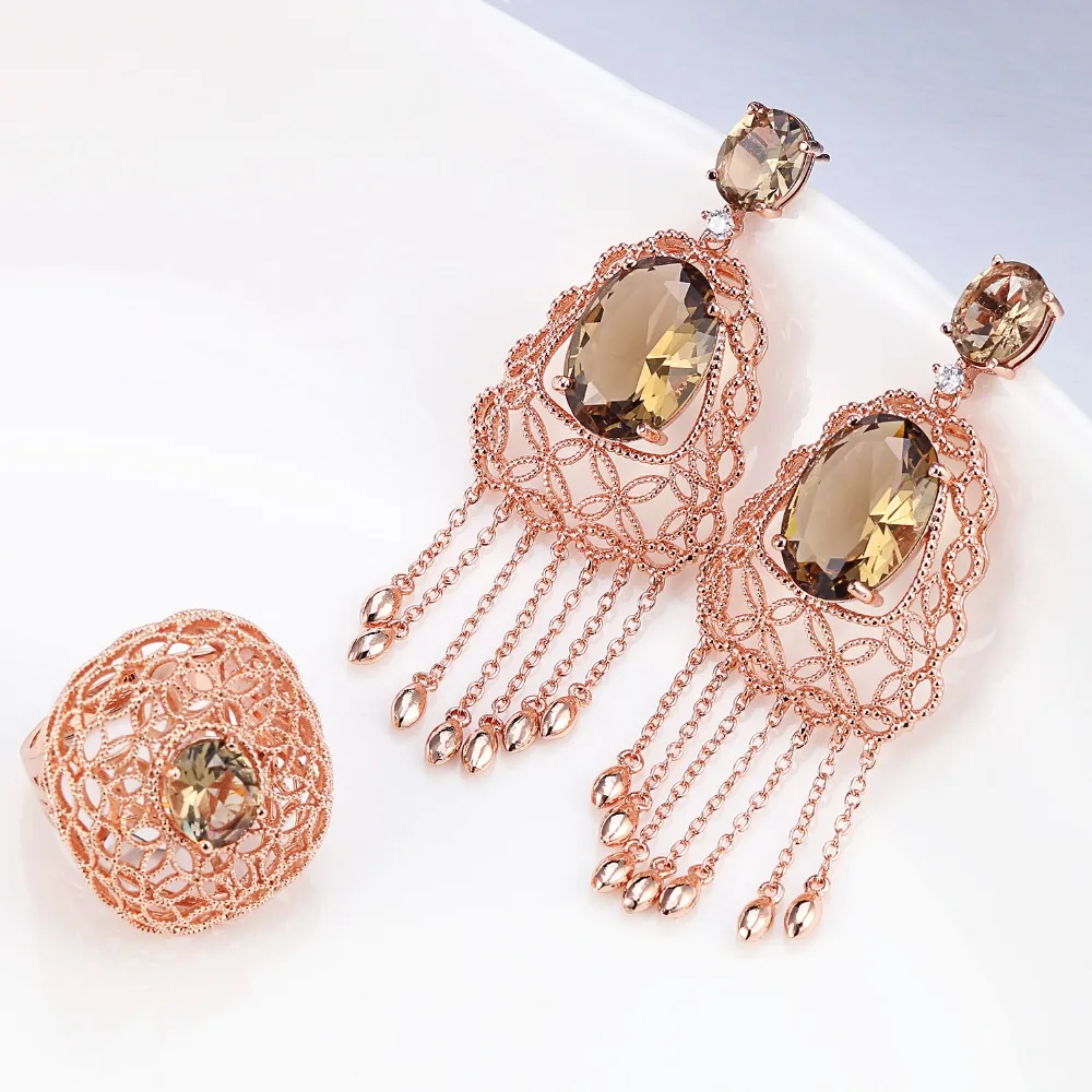 VANAXIN кофе кубического циркония набор украшений для женщин серьги и кольцо шармы