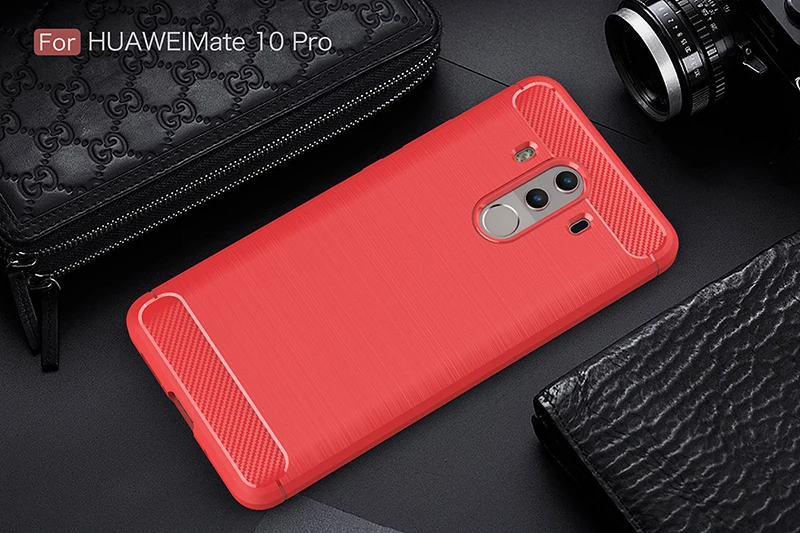 Ocolor для Huawei Mate 10 Pro углеродного волокна чехол противоударный ТПУ Мягкий