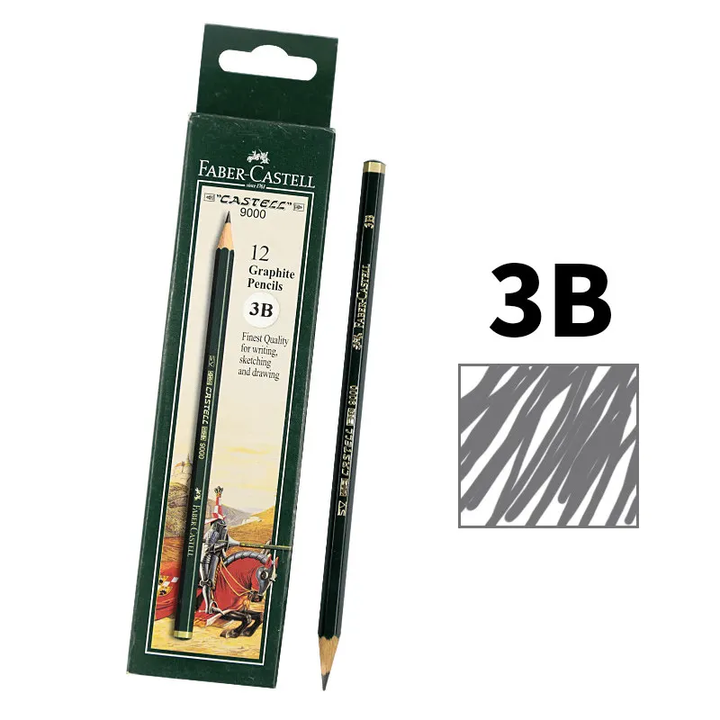 12 pieces 3B 16 шт., художественные Графитовые карандаши Faber Castell 9000# для письма, затенения, эскиза, черный грифель, угольные карандаши, набор для рисования - Цвет: 12 pieces 3B