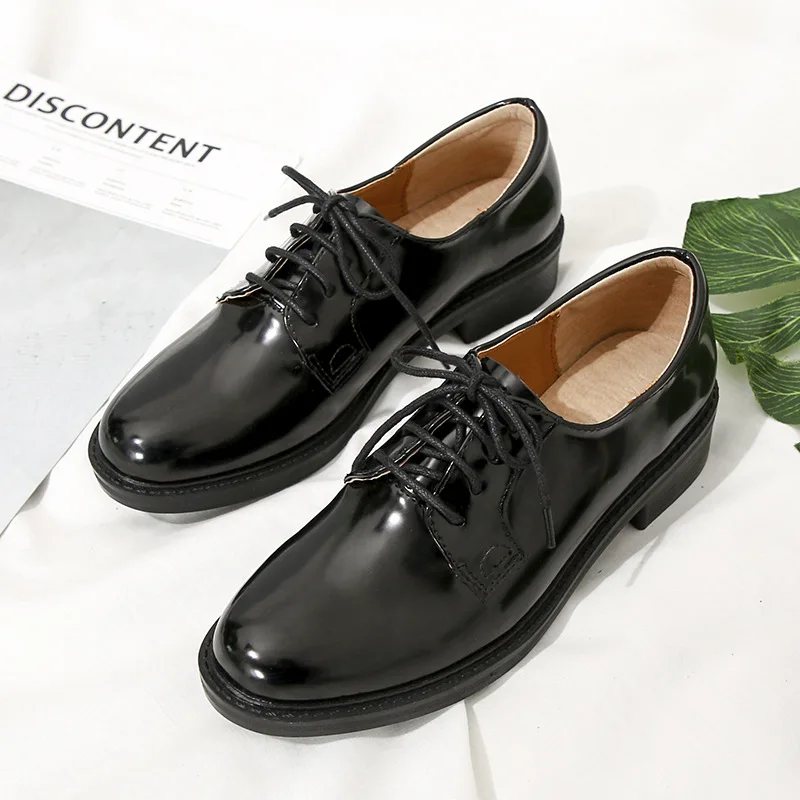 Обувь на платформе с круглым носком шнуровке кожа удобные женские туфли рабочая