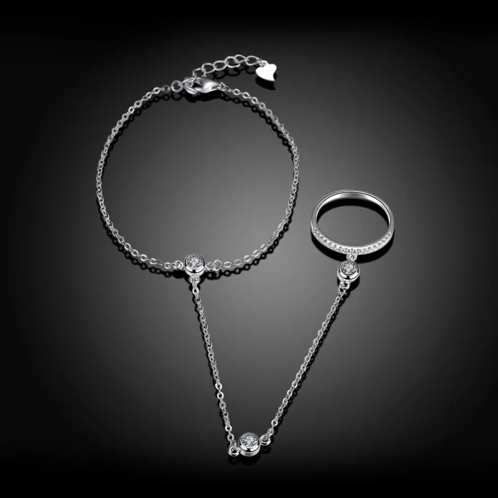 Настоящее стерлингового серебра 925 браслет special звено цепи и кольцо ААА CZ Высокое