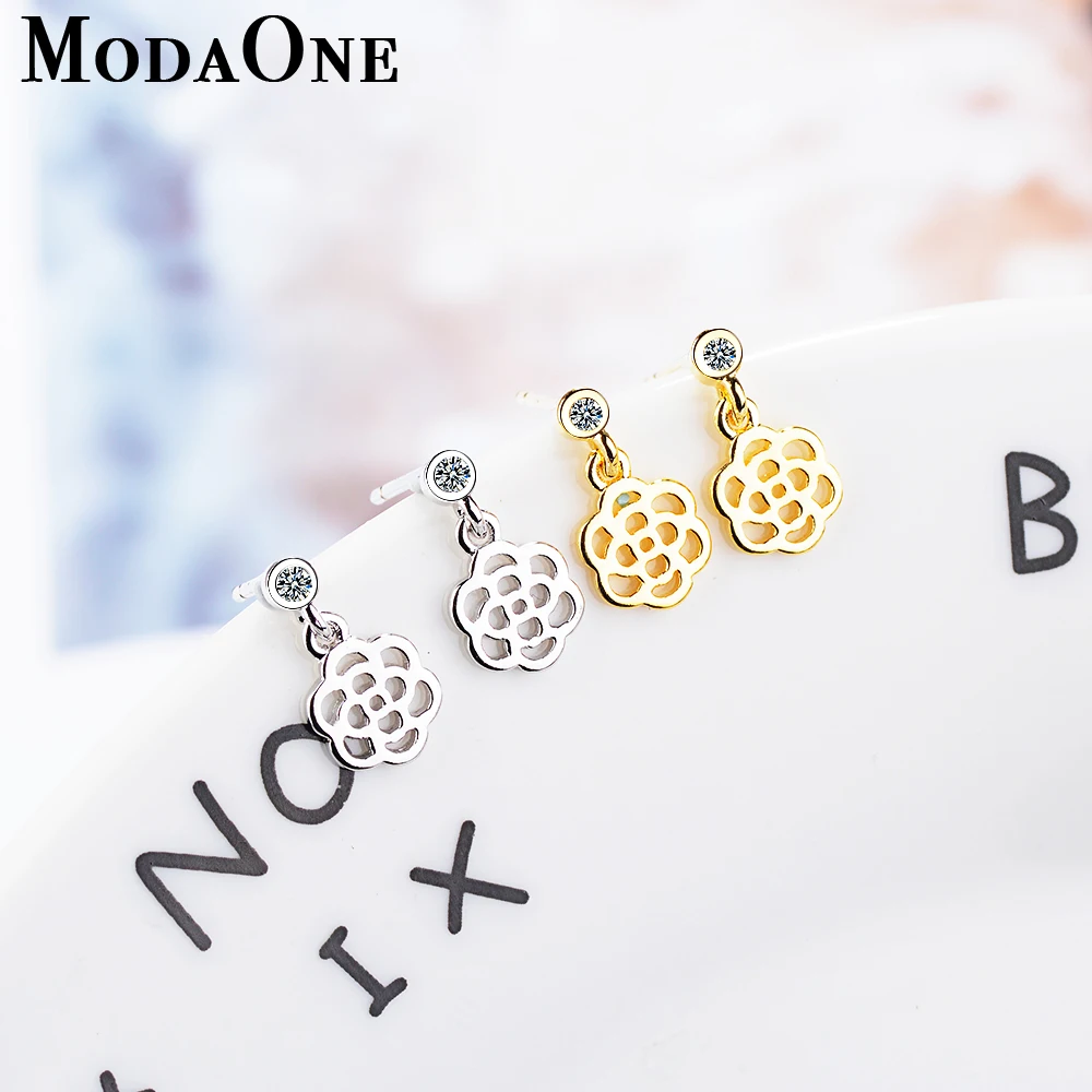 Женские серьги гвоздики ModaOne из стерлингового серебра с розовым цветком модные