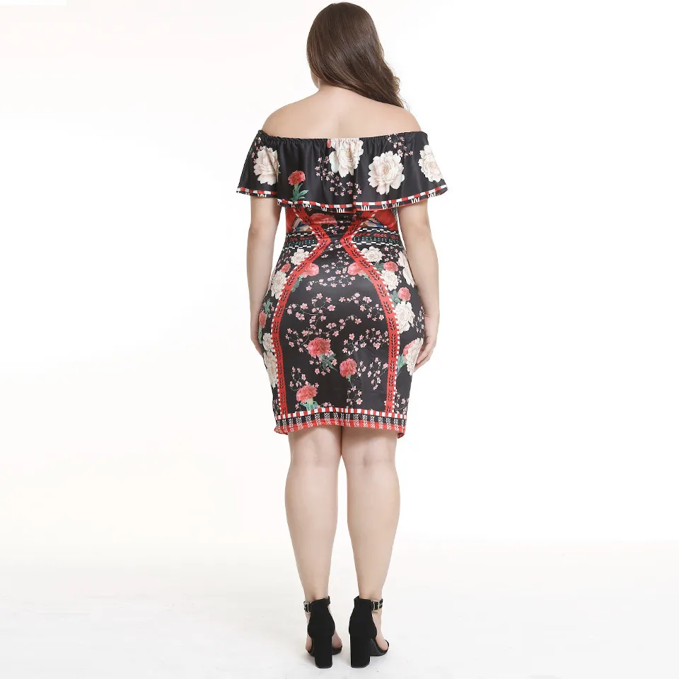 Большие размеры 4XL 5XL Национальный треч оборками Цветочные bodycon Вечерние тюбики