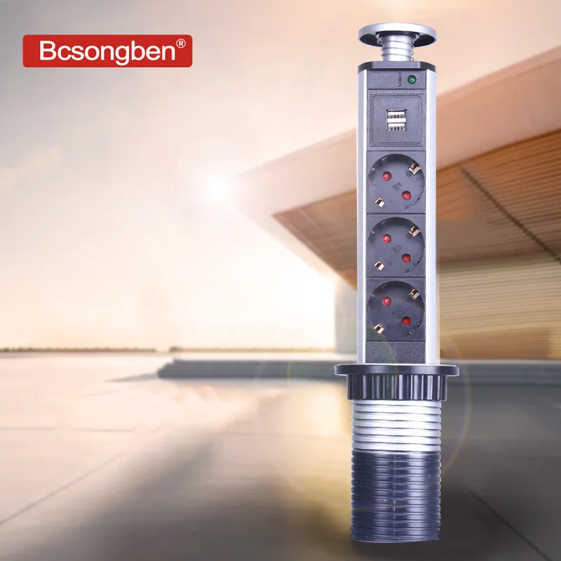 Bcsongben PULL socket POP UP 3 power Socket 2 USB Outlet зарядный порт Настольный 16A розетки Скрытая кухонная столешница EU вилка