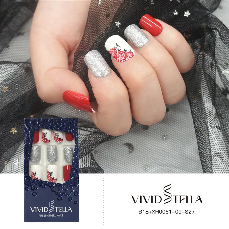 30 шт предварительно склеенные накладные ногти с дизайном в коробке нажмите на