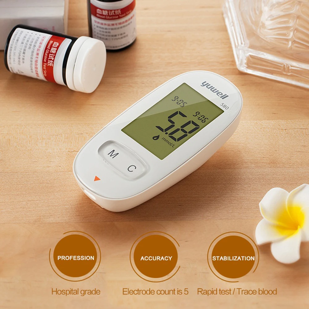 Yuwell mmol/L диабет глюкометр 580 медицинские диабетические тестовые полоски тест скарификатор; сахар в крови монитор здравоохранения инструмент Прямая поставка