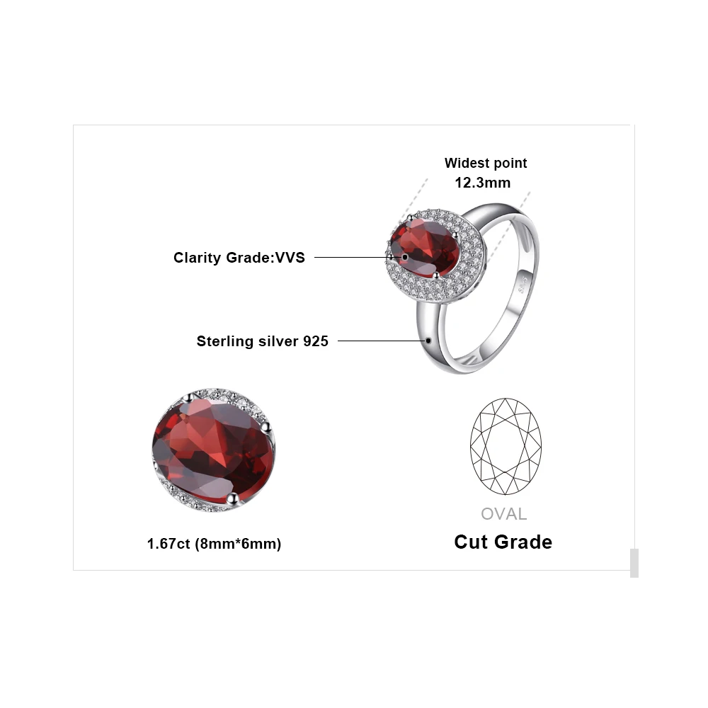 JewelryPalace классический 1.9ct натуральный красный гранат Halo Юбилей Обручение кольцо