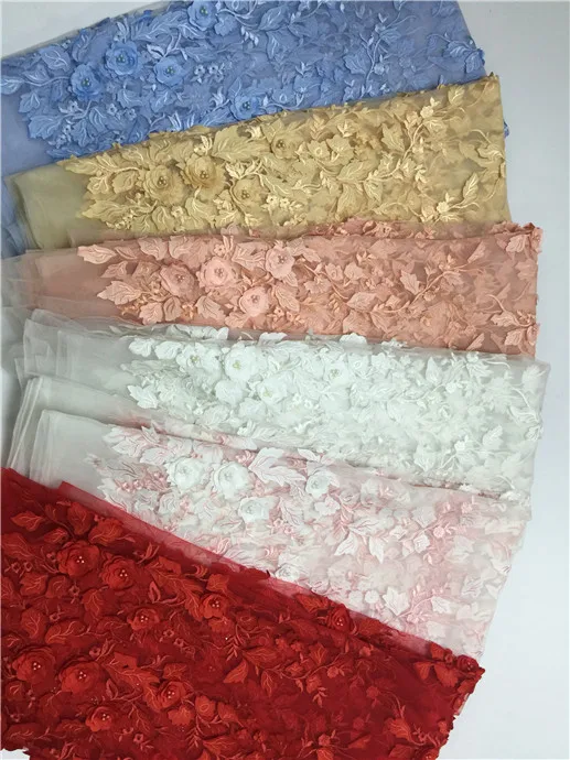 Персиковая вышитая бисером кружевная ткань 3D кружевное платье Tissu красивое