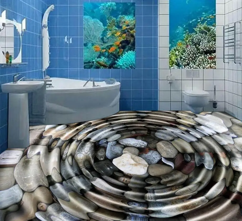 3D ПВХ напольные водонепроницаемые водостойкие волнистые гальки | Обои -32725925289