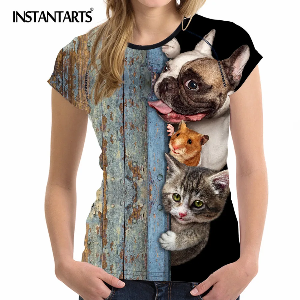 INSTANTARTS Breathable Sport Ladies Running T Shirt 3D Cat Dog Pattern Outdoor Yoga Fitness Tshirt Girl Short Sleeve | Спорт и