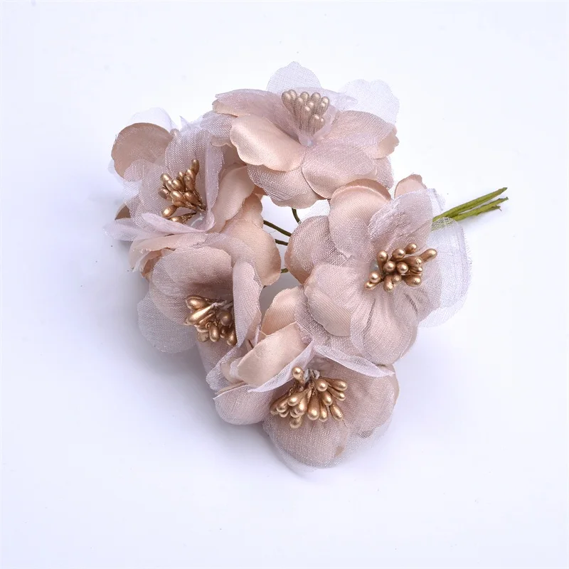 

30pcst 5cm Silk Artificial Rose Flower Bouquet For Wedding Decoration Scrapbooking Mini Cheap DIY Wreath Fake Craft Flower
