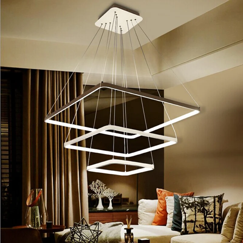 Современные акриловые квадратные кольца светодиодные подвесные светильники для