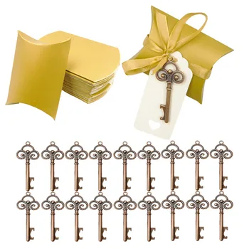 50set Opener+Rope+Box Wine Bottle Opener with Tags Gold Key Shape Party Wedding Favors Special Events Supplies Beer Bottle Tool