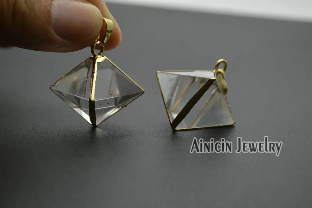 2 шт. золотое покрытие прозрачность рок кристалл Octahedron форма кулон 22x26 мм Модные