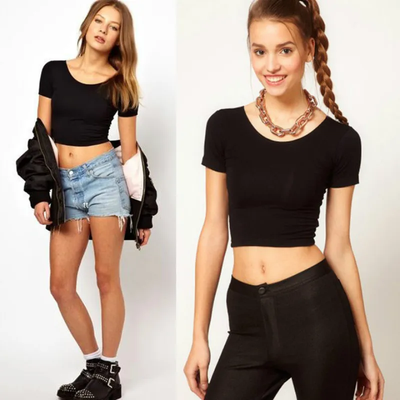 Топы с короткими рукавами сексуальные крутые 90s базовые футболки укороченные