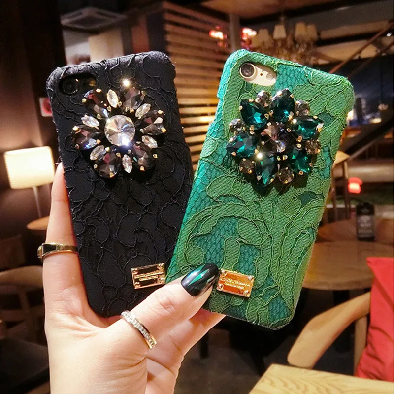 Кружевной чехол со стразами для iPhone 7 Plus/ 8/ 6 Жесткий Чехол из поликарбоната серии