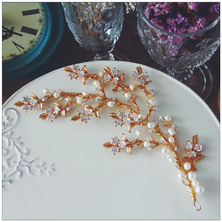 Женский винтажный обруч для волос золотистый Изысканный свадебный с жемчужинами