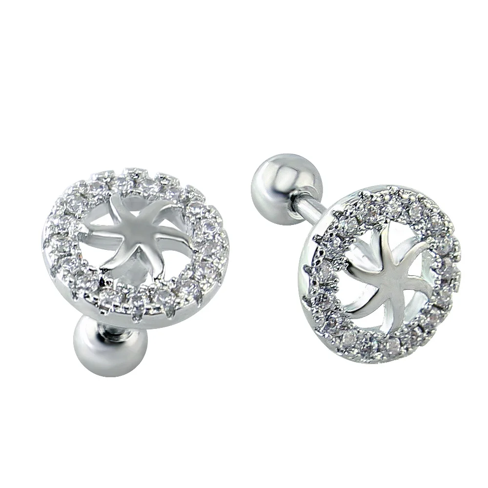 

Modern Trendy Round Six Pointed Flower Shaped Earrings Cartilage Helix Piercing Jewelry Charms Stainless Steel Barbell Ear Studs