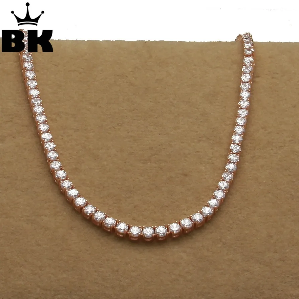 

BLING KING, 1 ряд, розовое золото, 5 мм, CZ, теннис, милое ожерелье, медь, хип-хоп, круглый вырез, кубический цирконий, мужские ювелирные изделия