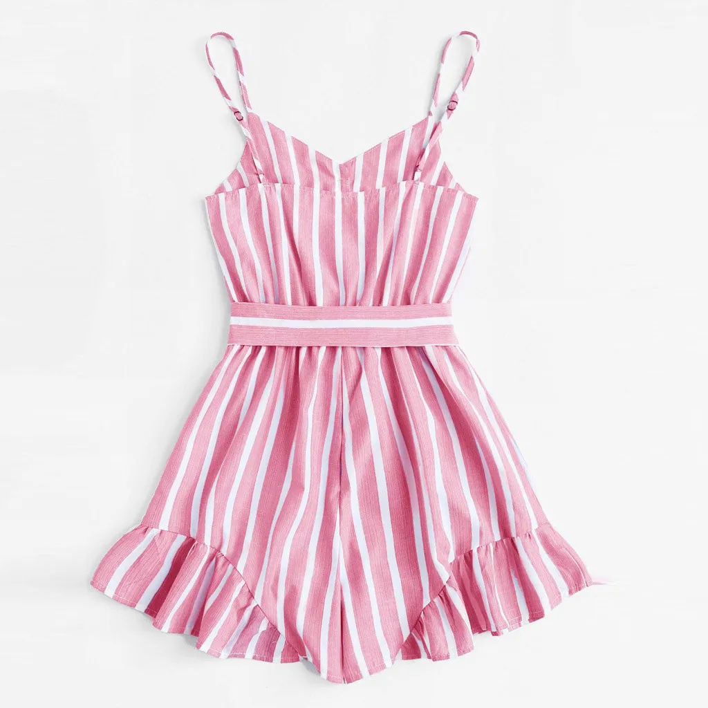 Сексуальное Женское боди, комбинезон, женская одежда, Женская мода без рукавов, Дамская самозавязывающаяся Талия, полосатый принт, короткий комбинезон Z4