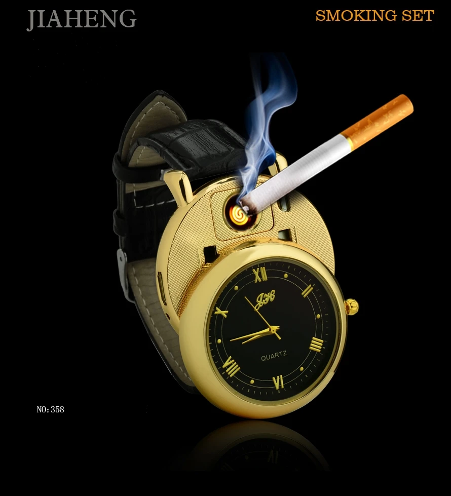 

Watch Men Cigarette Lighter Watches USB Rechargeable Replace Heating Wire Windproof Flameless Lighter Male Clock Gift JH358