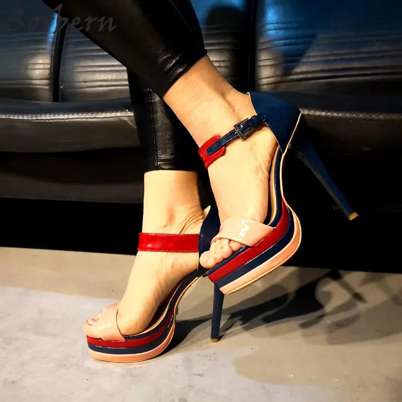 Женские босоножки на платформе Sorbern темно синие Босоножки каблуке с ремешком