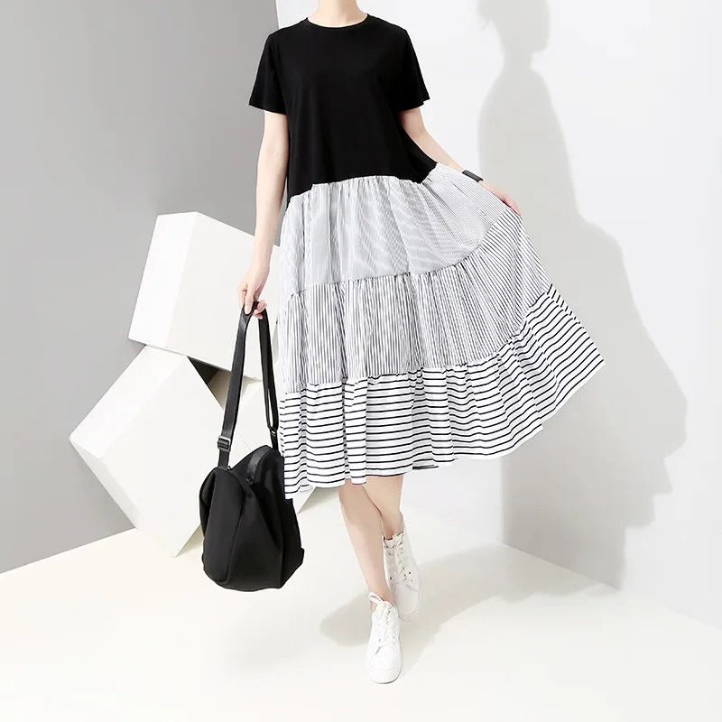 Новинка 2019 года летнее платье в полоску с оборками Корейском стиле свободное