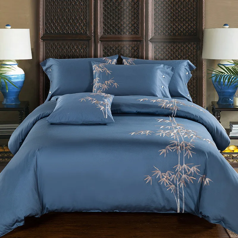 

60S 100% Pure Cotton Bedding Sets 4 Pcs Bed Spread Queen King Size Embroider Luxury High Density Bedlinen
