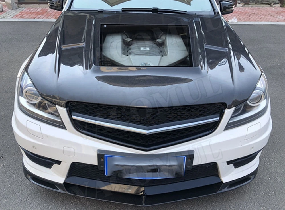 C Class Carbon Fiber Front Bumper Lip Spoiler for Mecedes Benz W204 C63 AMG 2012- FRP Head Chin Shovel Guard Car Styling