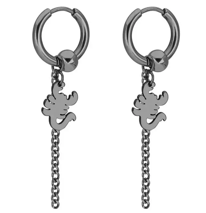 SaYao 2 Pieces Stainless Steel Hoop Earring Skull Cross Tassel Chain Ear Earrings Huggie Earring Jewelry Helix Tragus Boy Men