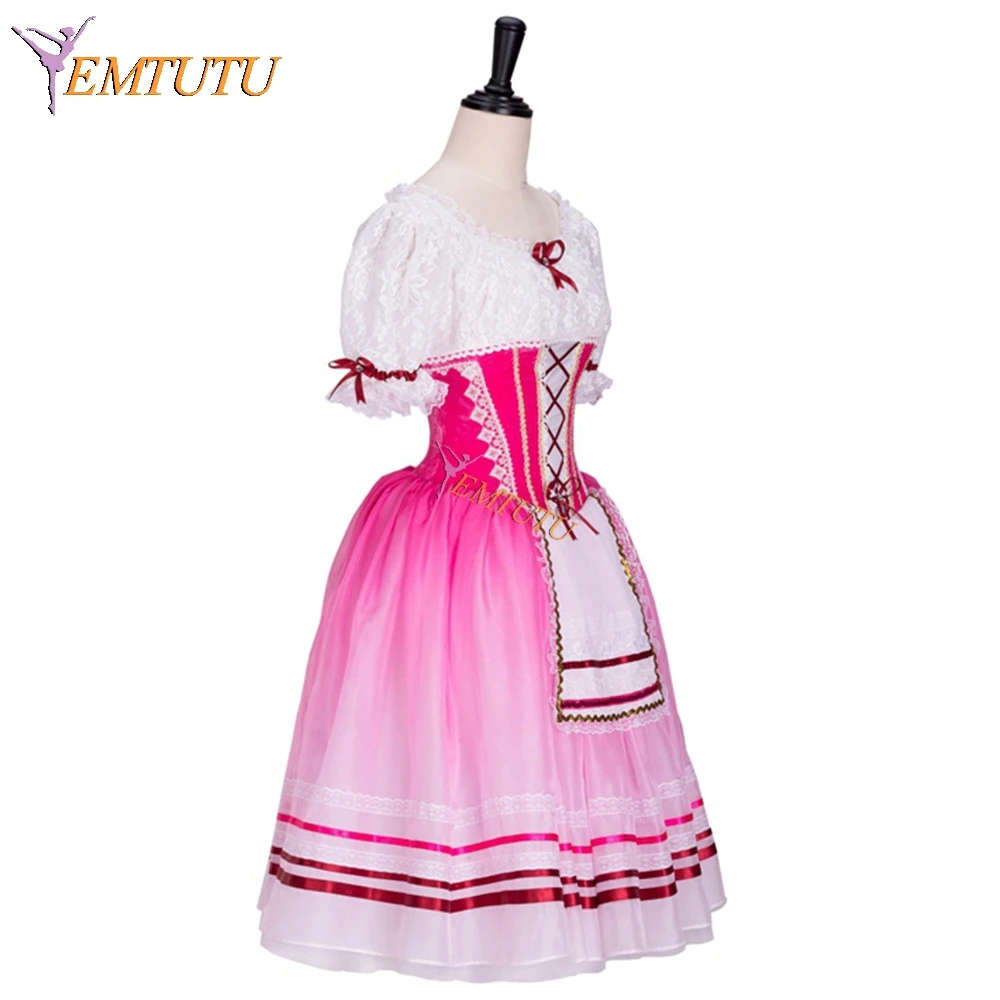 Профессиональное балетное длинное платье пачка Peasant Girl розовое белое