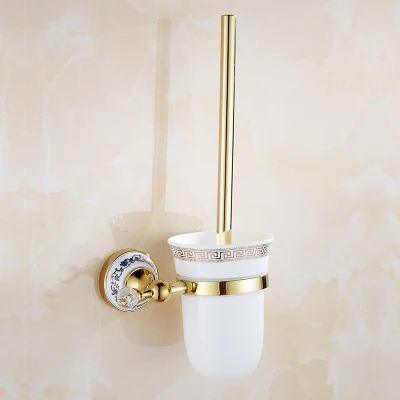 brush holder only 82GCP серия Золотой полированный кристалл и Фарфоровые аксессуары для ванной комнаты Аксессуары для ванной набор полотенец Полка полотенце бар держатель бумаги крюк - Цвет: brush holder only