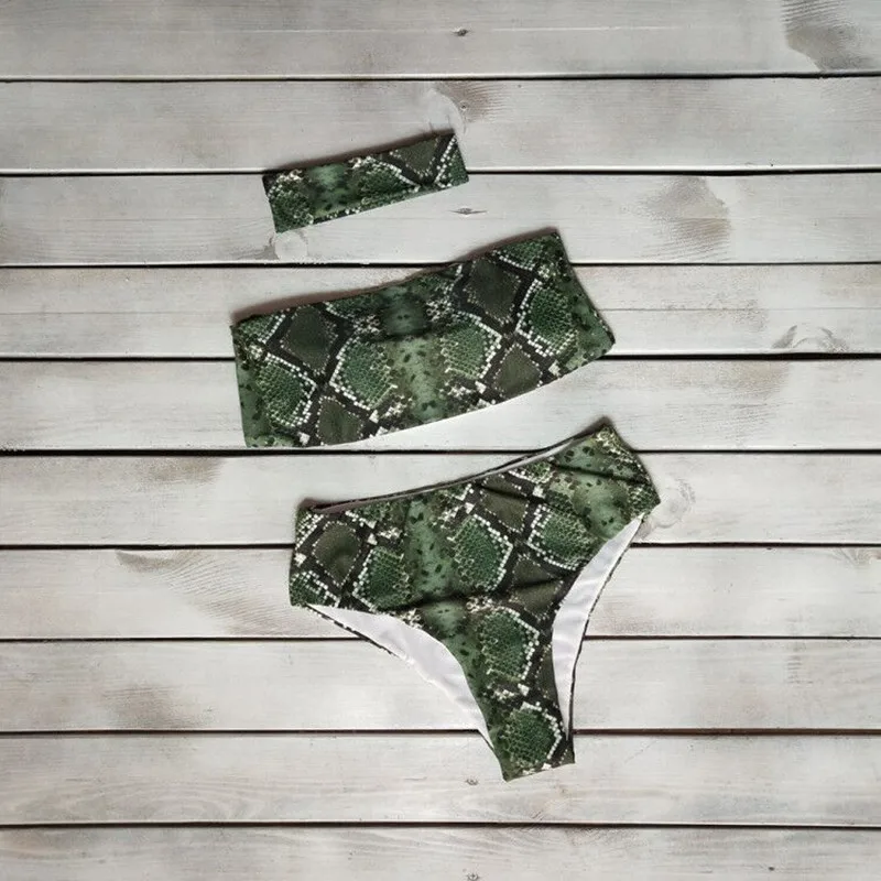 Комплект бикини-бандо женский купальник из двух предметов с принтом змеиной кожи