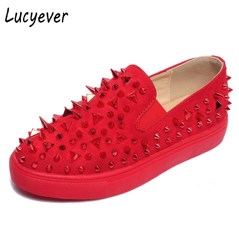 Lucyever без каблука обувь на платформе Демисезонный Заклёпки панк Лоферы Женская
