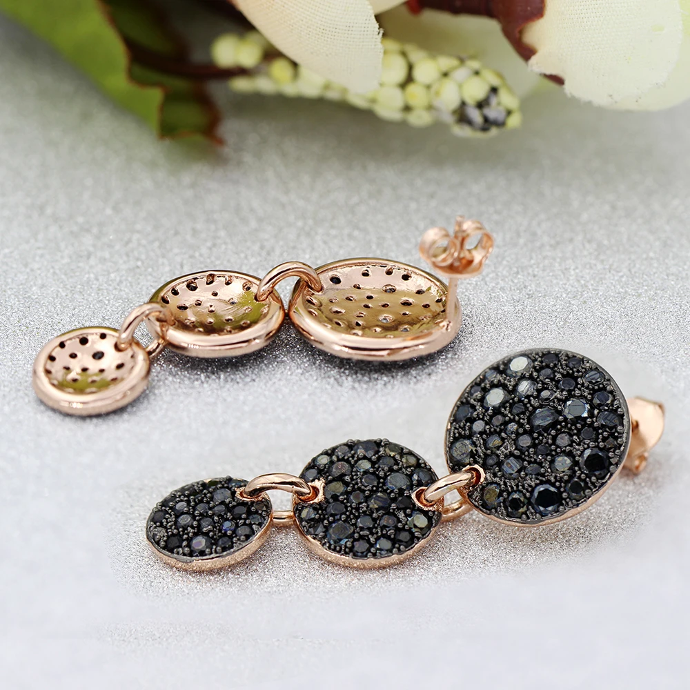 Новейшие романтические брендовые розовые золотые с черным Цирконом длинные три