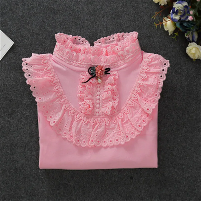 I Autumn Winter Girls Blouse Shirts Baby Teenager School Girl Tops Cotton Lace Long Sleeve Kids Shirt Children Clothes - Цвет: I