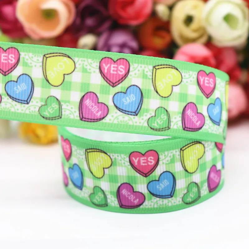 10 ярдов Grosgrain лента любовь в форме сердца печатная лента " 25 мм пробки для бутылок DIY ремесла аксессуары ручной работы M19061001