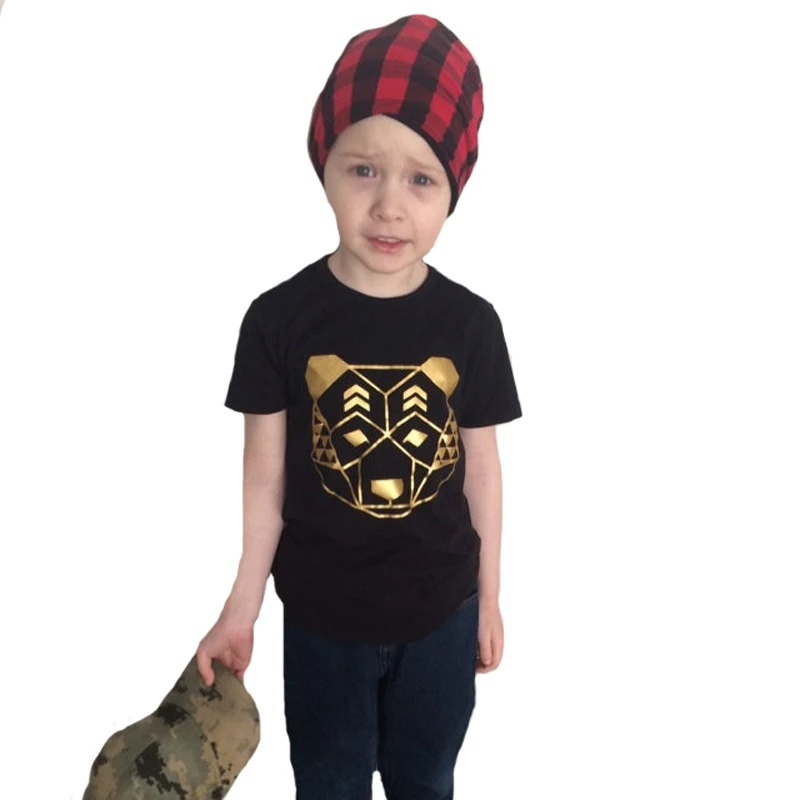 

Toddler Girl T-shirt Tops Summer 2017 Cartoon Bear Head Baby Boys T Shirts For Kids Clothes Black Short Sleeve Children T-shirt