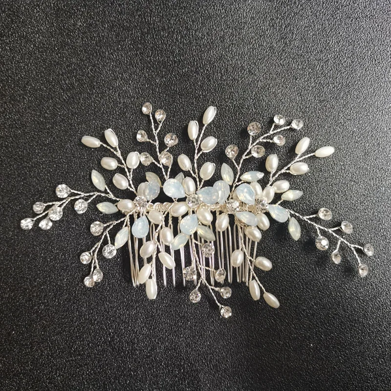 

SLBRIDAL Silver Color Crystal Rhinestones Pearls Flower Wedding Jewelry Hair Comb Bridal Headpieces Hair Accessories Bridesmaids