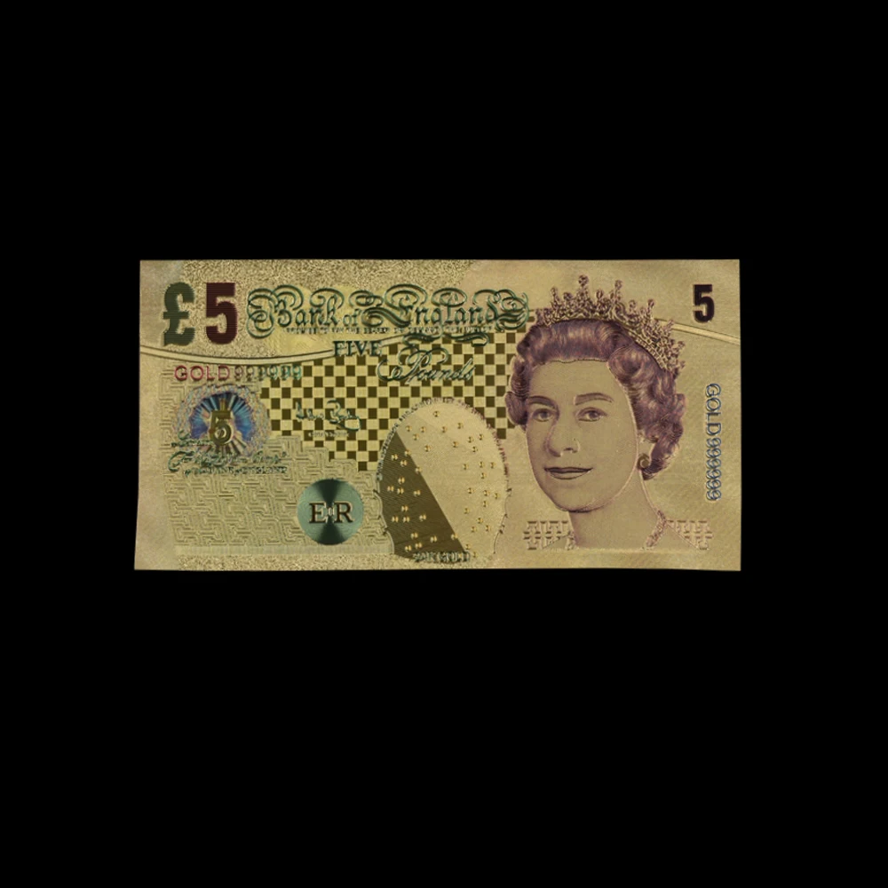 10pcs/lot Gorgeous United Kingdom Banknote 5 Pound Bill Gold 24K Collection of Decorative Gifts | Дом и сад